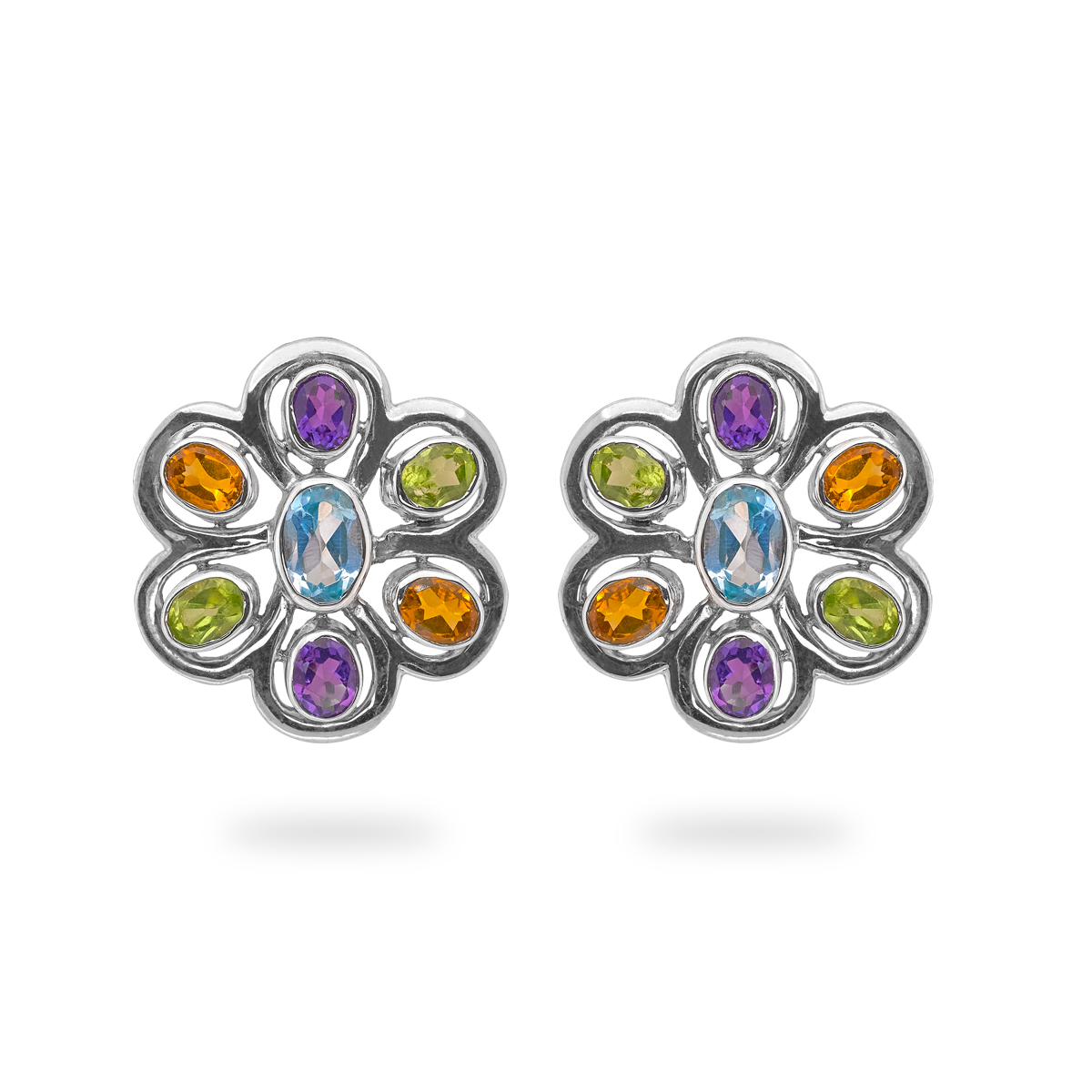 Boucles d'oreilles topaze, amethyste, peridot, citrine argent Daisy